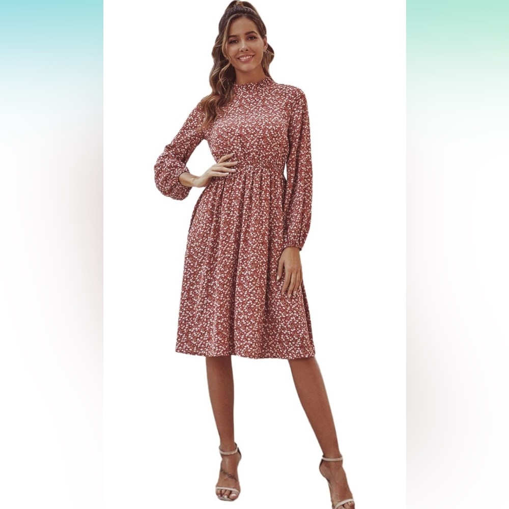 Mock neck floral dress